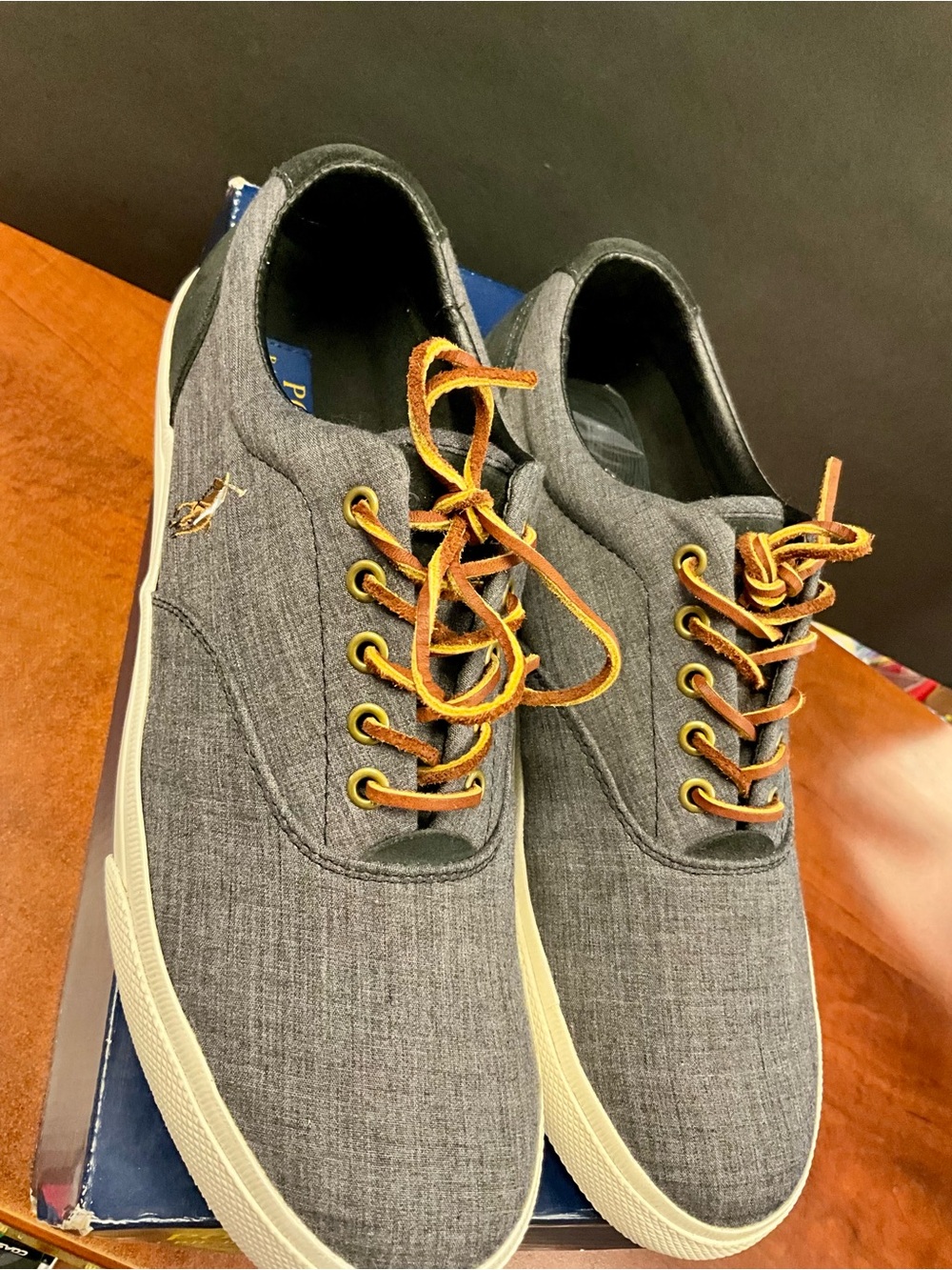 Polo by Ralph Lauren Gray Canvas Sneakers with Brown Laces